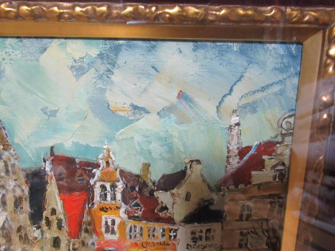 真作 美品 1960年代真筆油彩画！二科展/ニ紀展 児玉幸雄『ベルギー