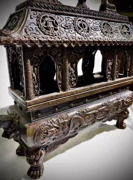 銅器仏教 二龍戯珠八宝香炉 古美術 コレクション品 銅製 工芸品
