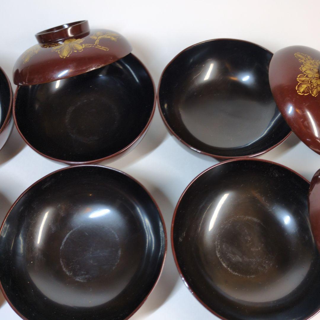 輪島塗　沈金　碗　9客セット　骨董　アンティーク　茶碗