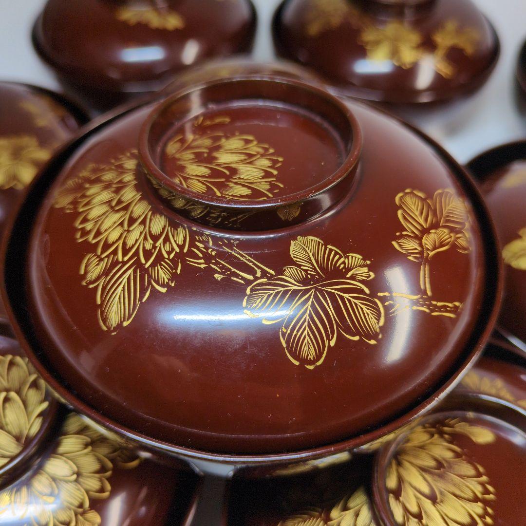 輪島塗　沈金　碗　9客セット　骨董　アンティーク　茶碗