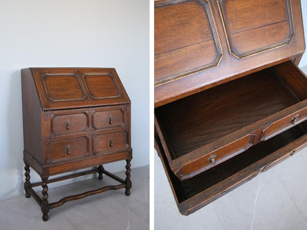 英国アンティーク木製ライティングビューロー/勉強机デスク/テーブル