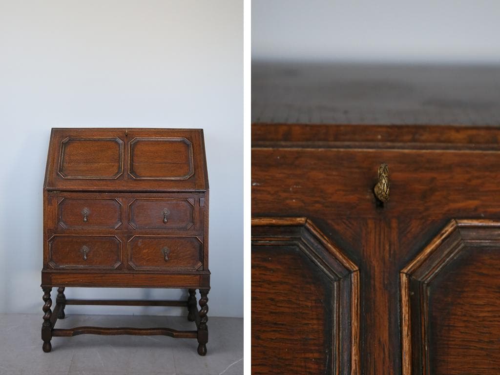 英国アンティーク木製ライティングビューロー/勉強机デスク/テーブル