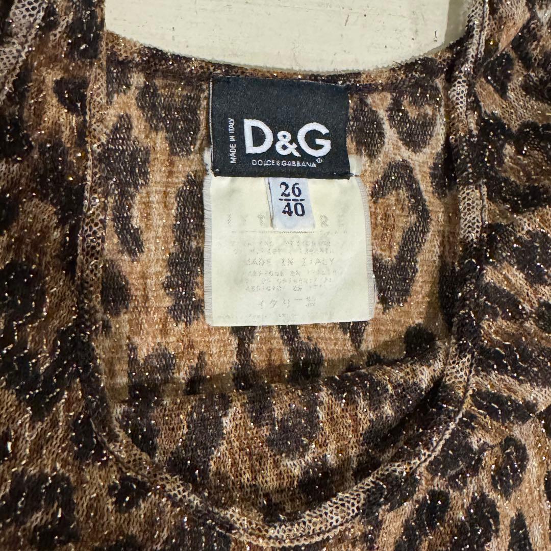 D&G 透け感 ラメヒョウ柄 ノースリーブトップス