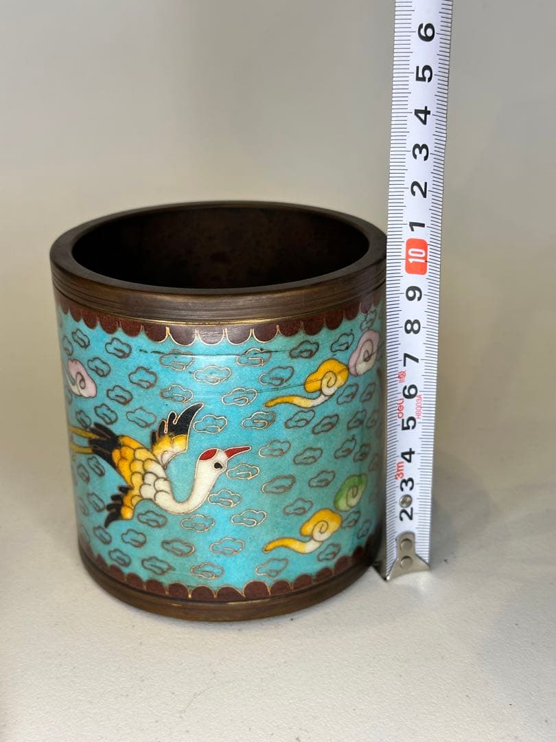 中国 清代 乾隆年制 底款 七宝焼き（景泰蓝）銅製香炉 骨董品 仙鶴と雲文装飾