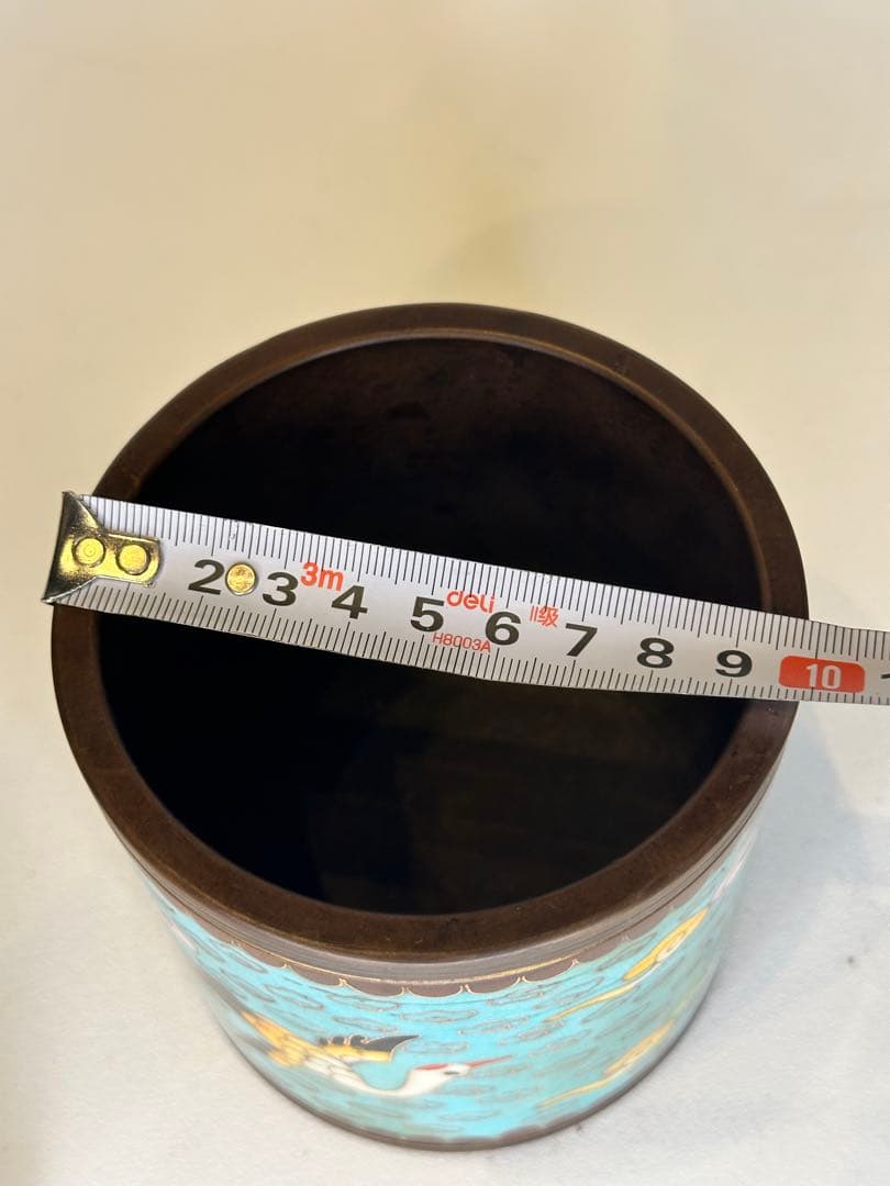 中国 清代 乾隆年制 底款 七宝焼き（景泰蓝）銅製香炉 骨董品 仙鶴と雲文装飾