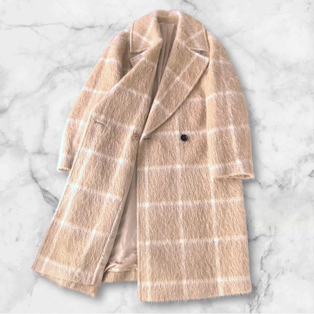 美品】23区 マンテコ シャギーチェックコート チェスターコート