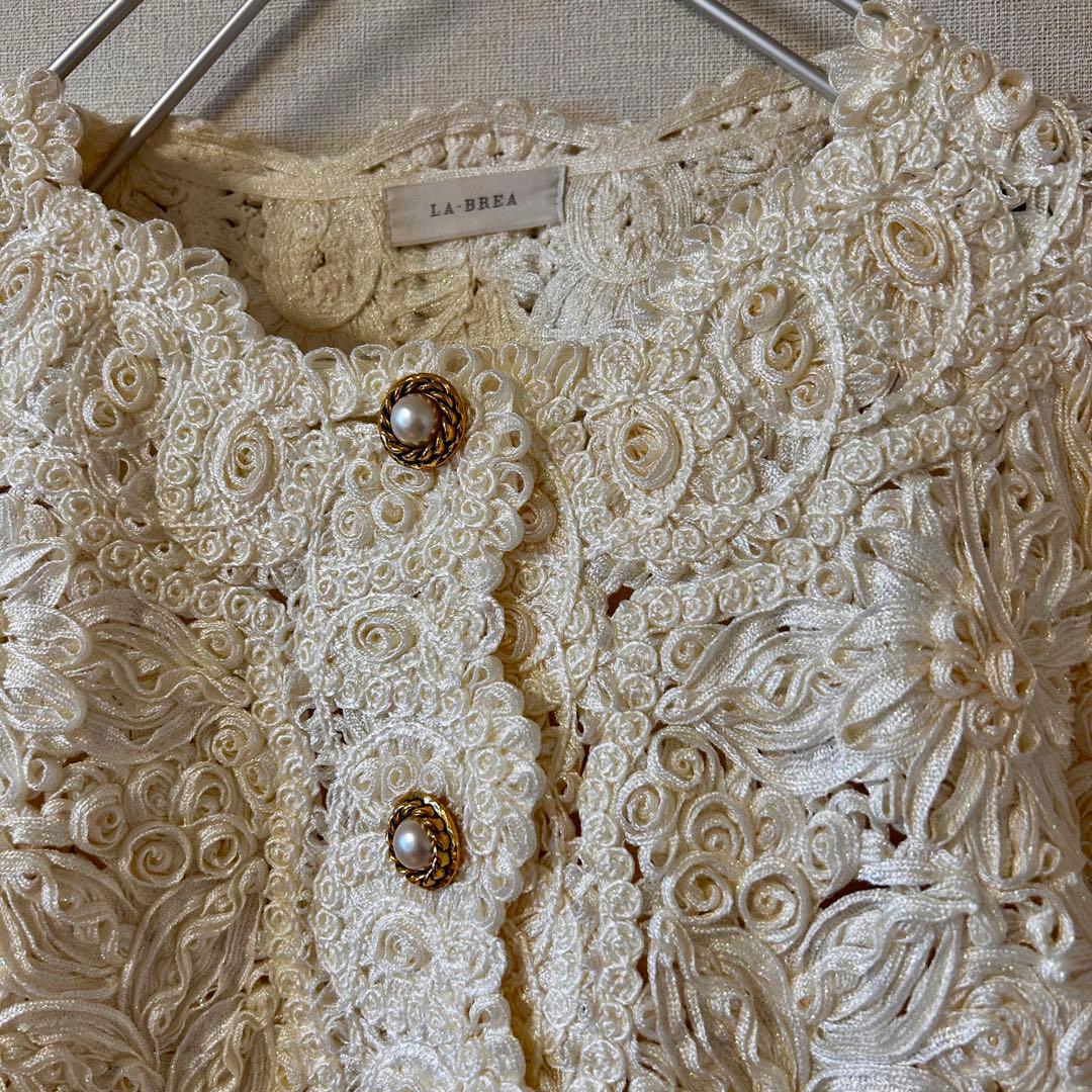 美品⭐︎MELROSE LA-BREA リボンヤーンレースセットアップ　花モチーフ