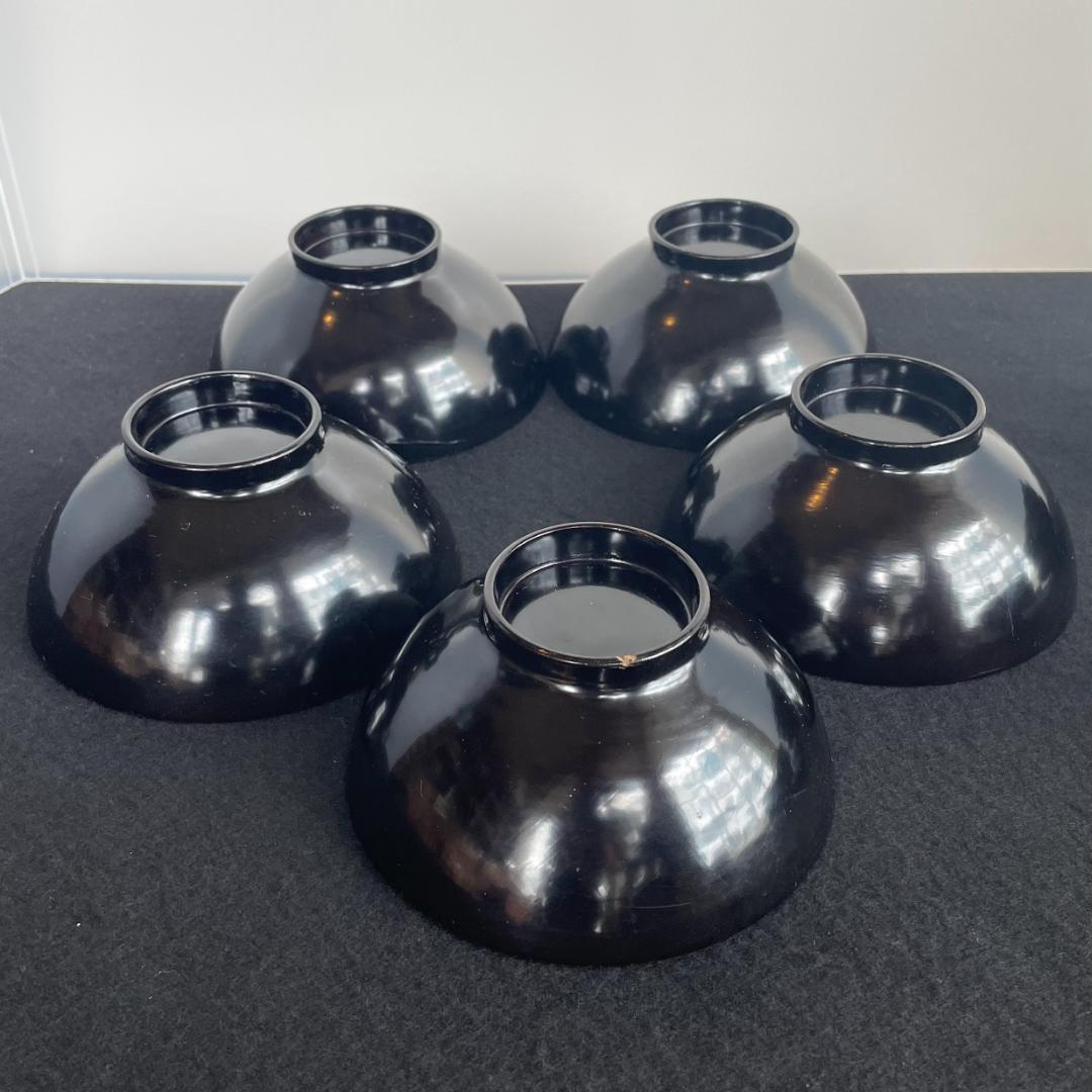 清流椀 吸物 雑煮 5客 黒 漆 海老 金彩 本金 磨き 蒔絵 骨董美品