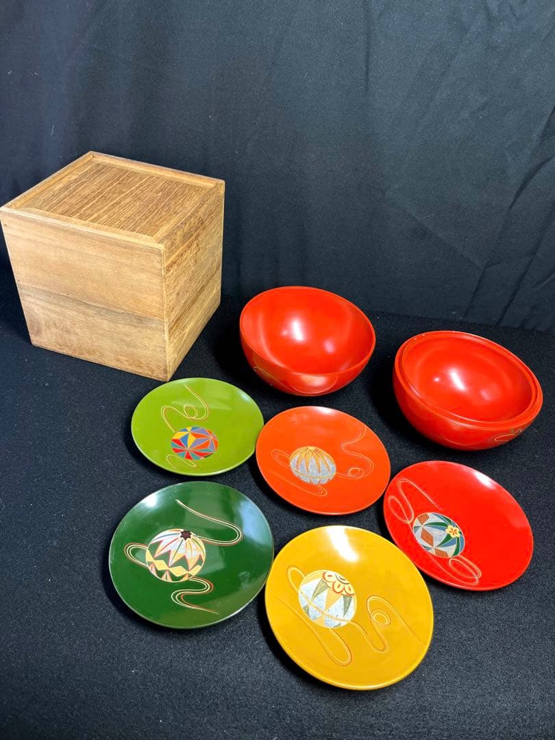 棗『手まり棗』銘々皿×5客セット漆器 天然木製 長期保管品 共