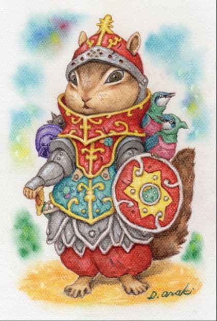 【原画】『ガンフリック』（絵画　パステル画　リス　動物画）