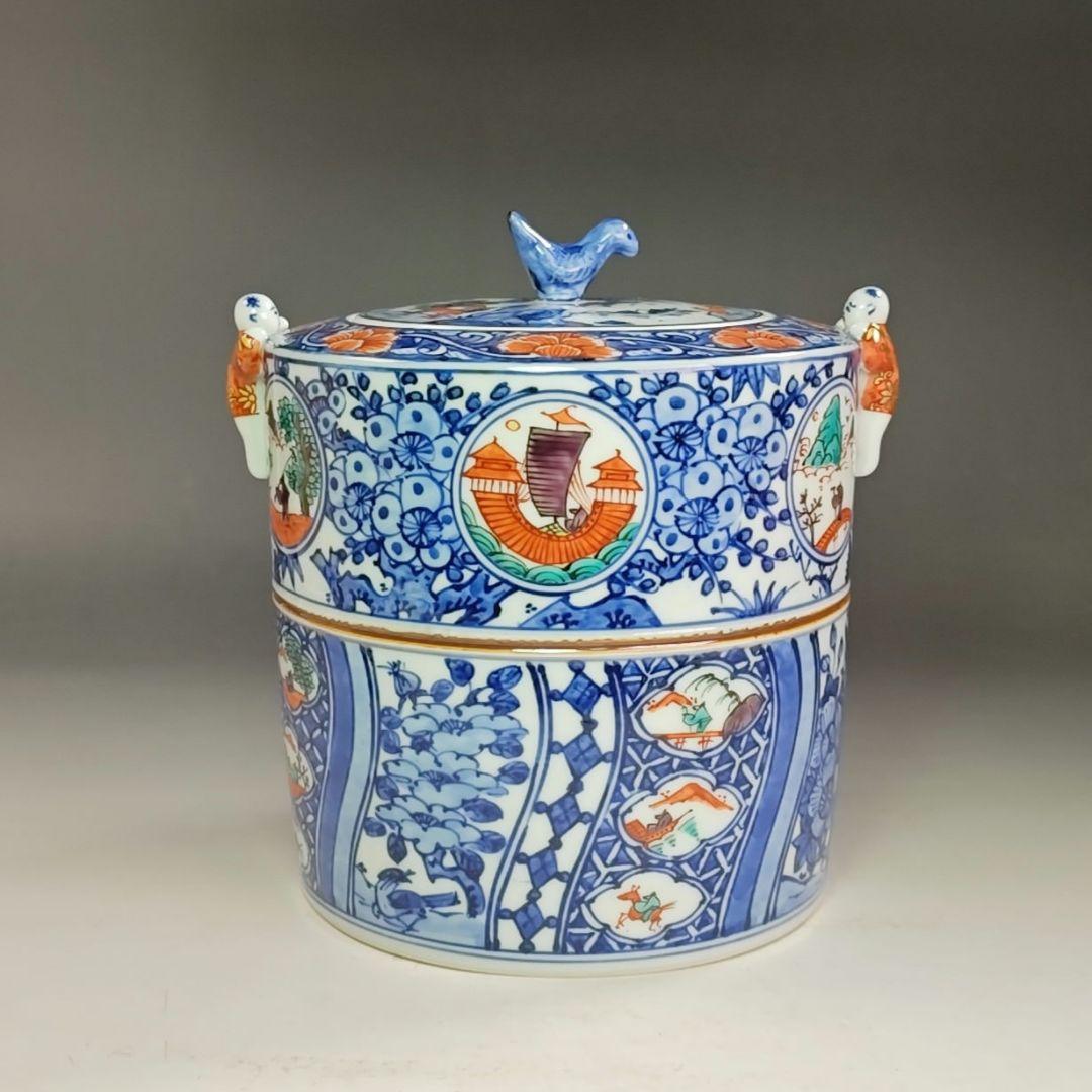 イ888 水指『平安 高野昭阿弥造』『色絵 二閑人 水指 共箱』茶道具