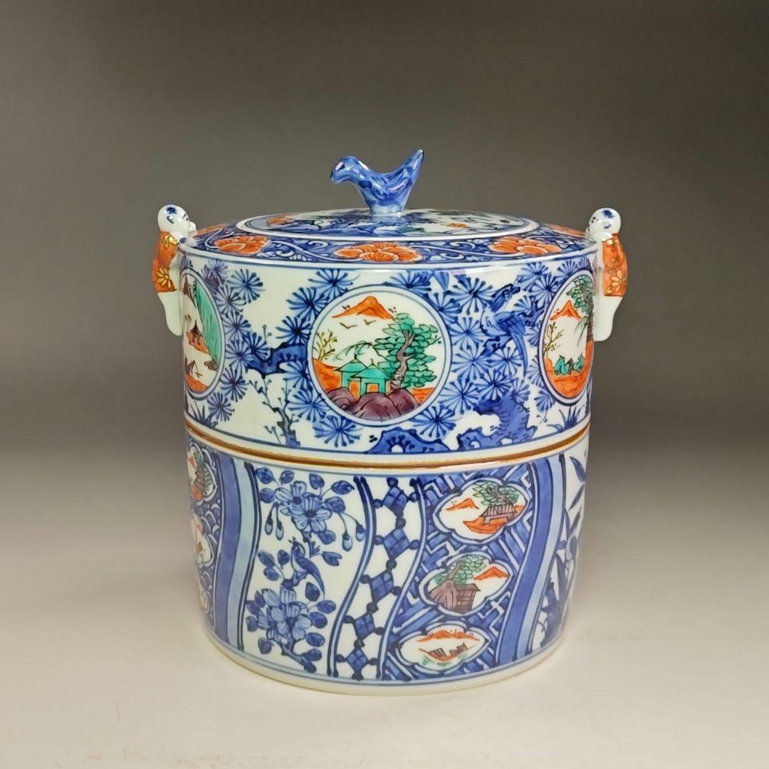 イ888 水指『平安 高野昭阿弥造』『色絵 二閑人 水指 共箱』