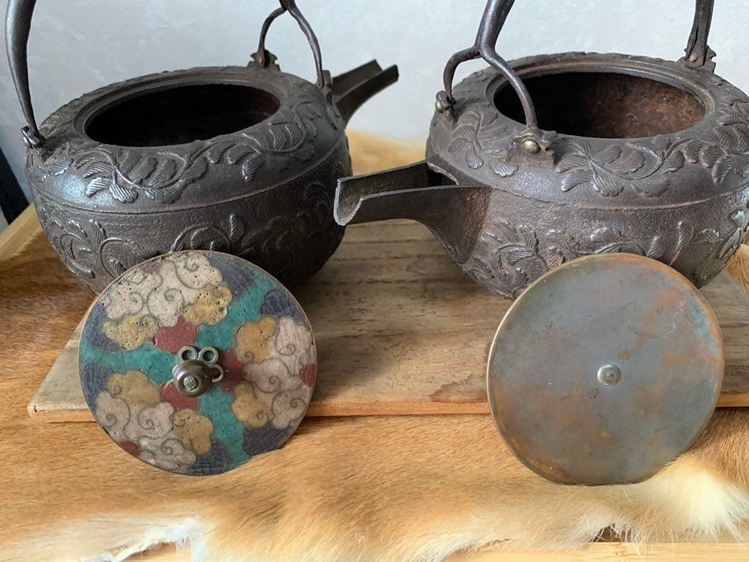 七宝蓋 銚子 一対 共箱 唐物 骨董 茶道具 鉄瓶 - SANDALCASA 日本