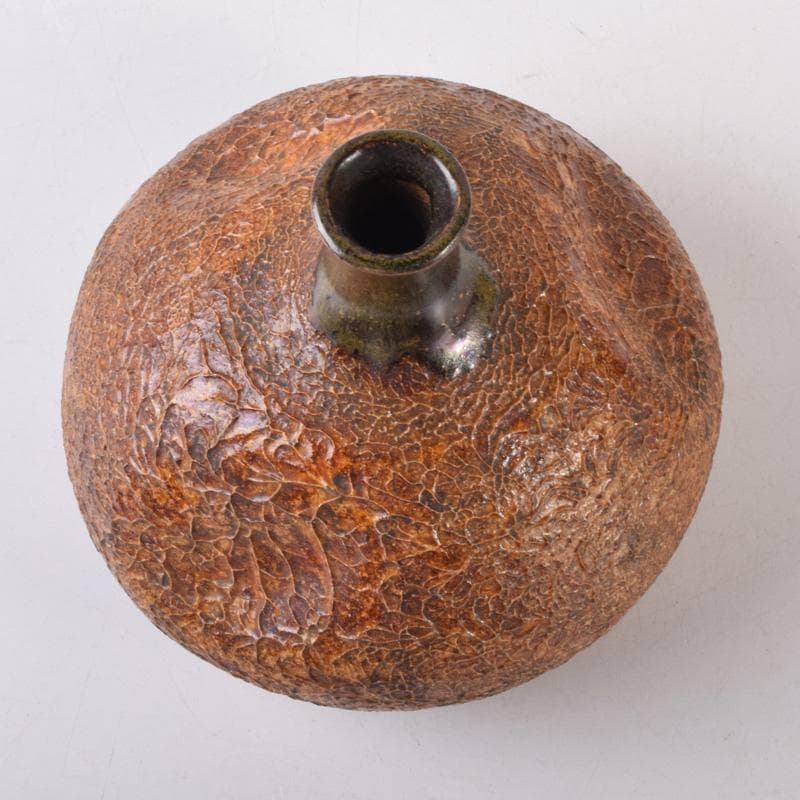 上野焼　十時窯　白川卓甫作　飴釉　細口瓶　花瓶　C　7218