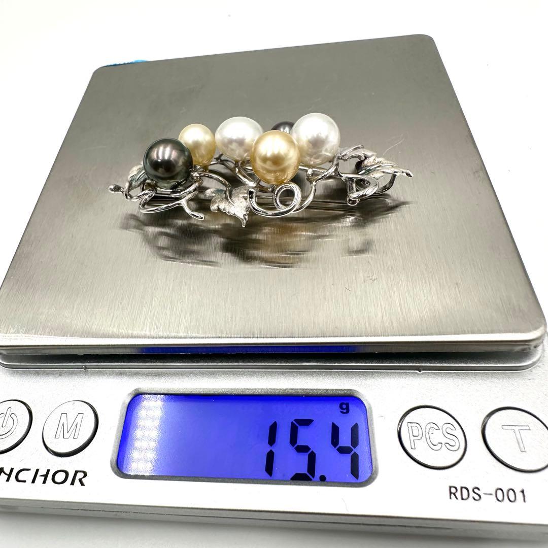 あこやパール マルチカラー ブローチ シルバー レディース 黒蝶 ゴールデン