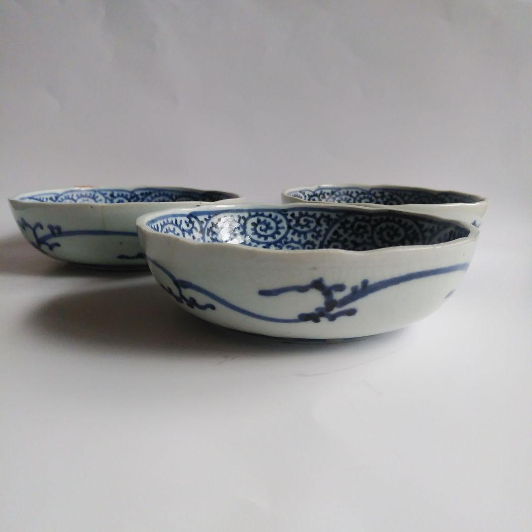 古伊万里 染付 蛸唐草文皿 三客 なます皿 くらわんか 筒江窯 アンティーク
