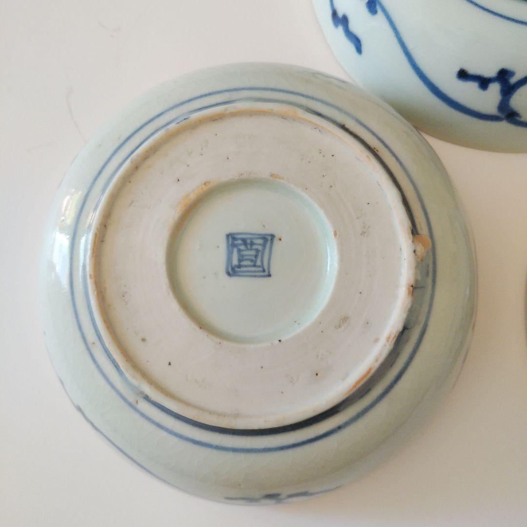 古伊万里 染付 蛸唐草文皿 三客 なます皿 くらわんか 筒江窯 アンティーク