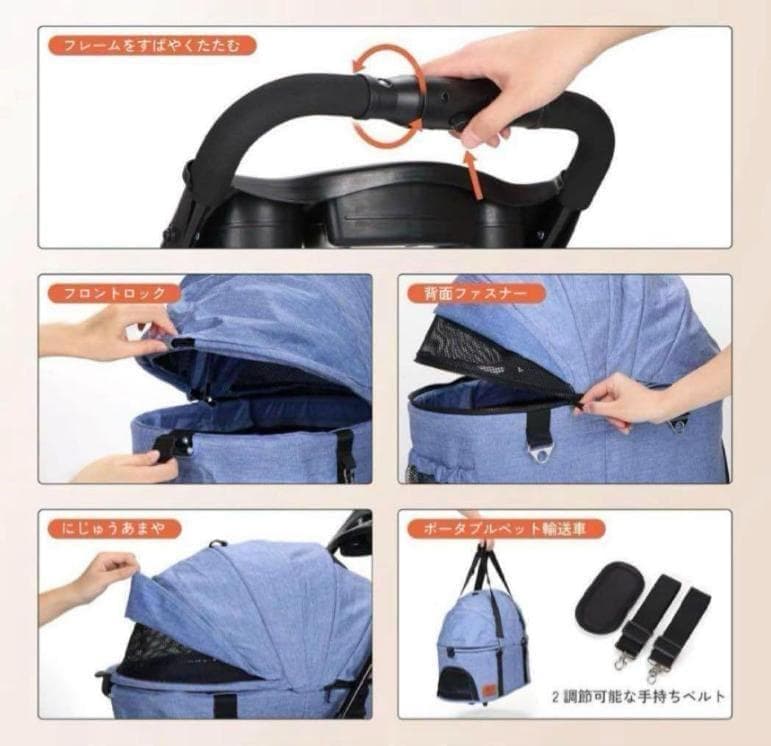 最終セール✨分離式2WAYペットカート 軽量4輪ブルー♡4輪360