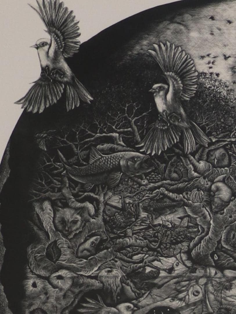 小林敬生　「蘇生の刻・飛翔」小口木版画　約６８×４６ｃｍ　《真作》　ｍｃ