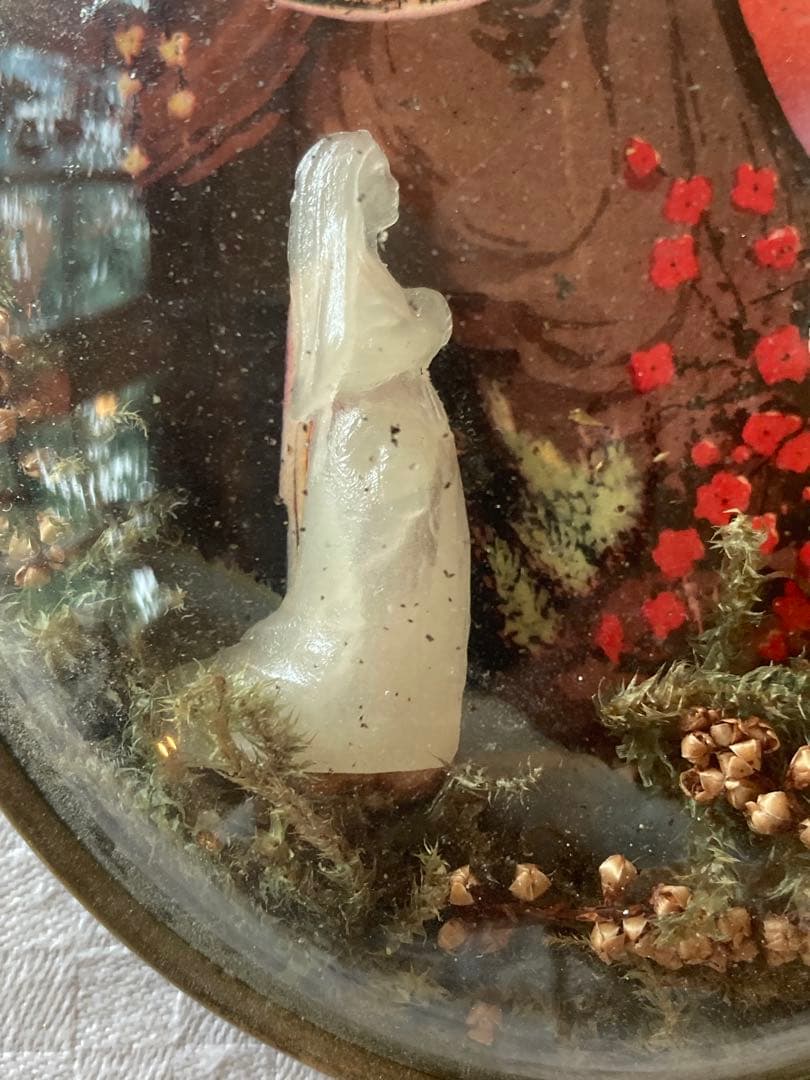 値下げ フランス アンティーク ルルドの泉 聖母マリア 球面ガラス 額