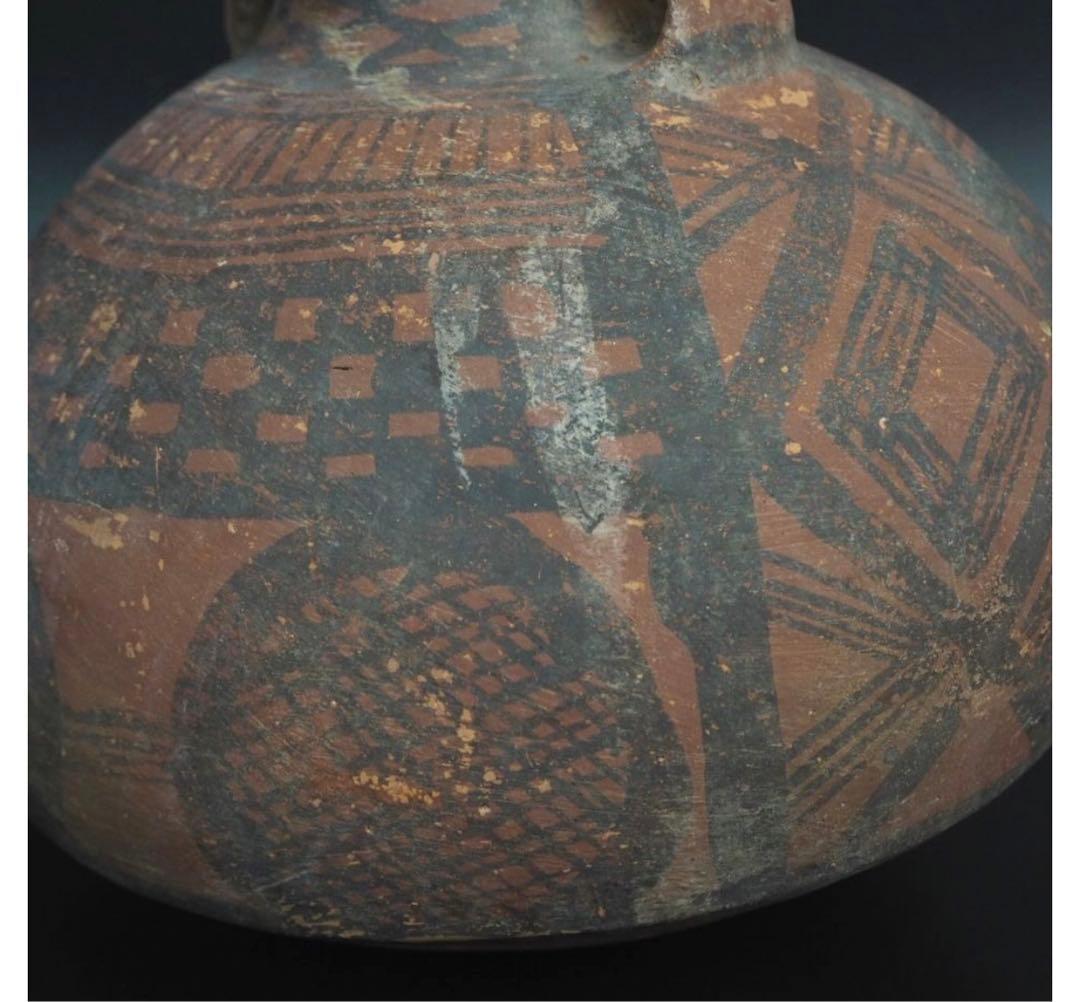 送料無料　本物保証　発掘品 馬家窯文化 彩陶幾何学文両耳壷 アンダーソン土器