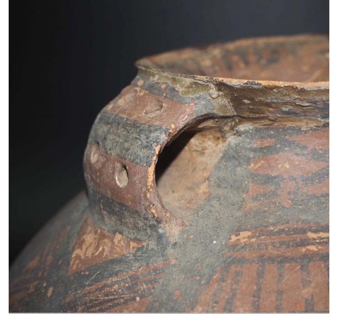 送料無料　本物保証　発掘品 馬家窯文化 彩陶幾何学文両耳壷 アンダーソン土器