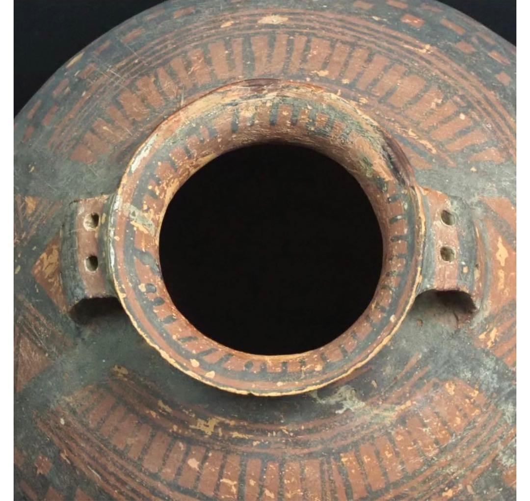 送料無料　本物保証　発掘品 馬家窯文化 彩陶幾何学文両耳壷 アンダーソン土器