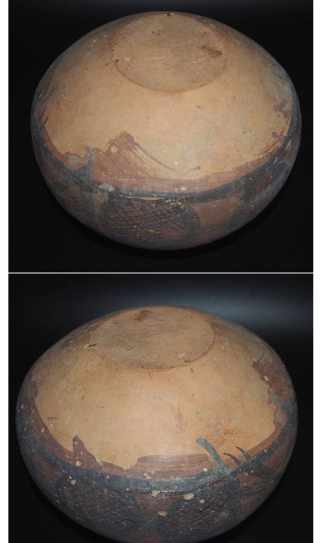 送料無料　本物保証　発掘品 馬家窯文化 彩陶幾何学文両耳壷 アンダーソン土器