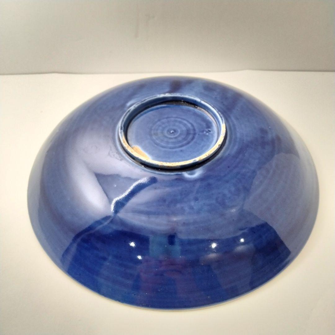 M248 中国 清時代 青釉陽刻花鳥文中皿 直径21㎝