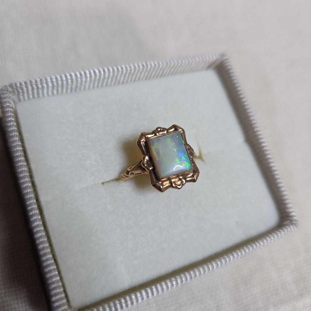 ヴィンテージ品 K10YG オパール スクエア リング