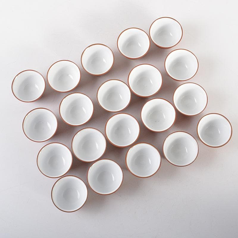 煎茶道具紫砂朱泥内白釉煎茶碗20客まとめてN6285