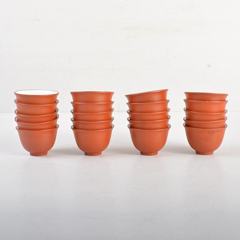 煎茶道具紫砂朱泥内白釉煎茶碗20客まとめてN6285