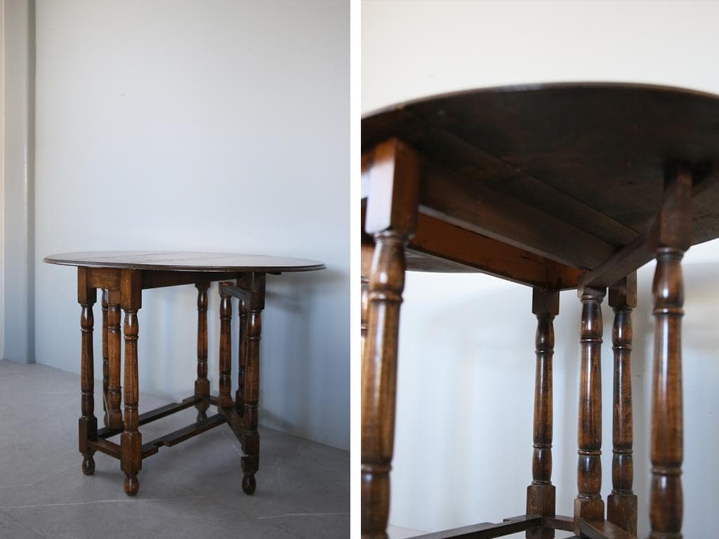 英国アンティーク木製ゲートレッグテーブル/ダイニング机バタフライ(92-158)