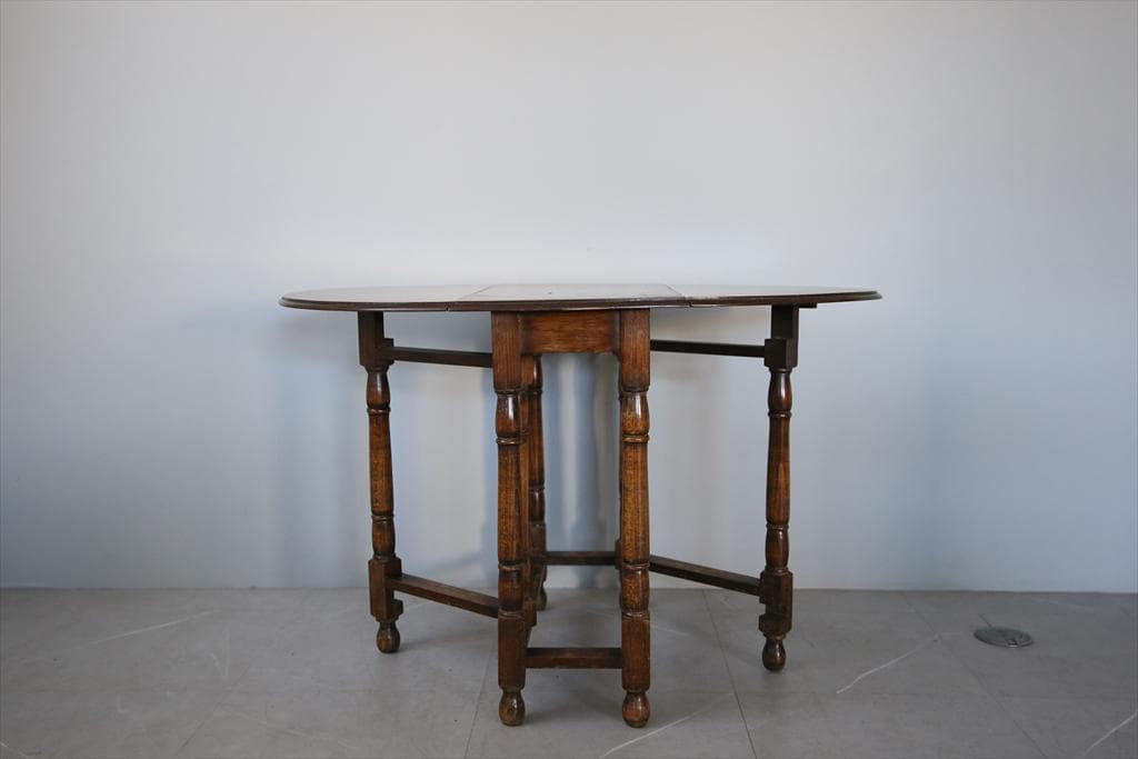 英国アンティーク木製ゲートレッグテーブル/ダイニング机バタフライ(92-158)