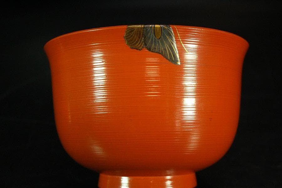 京都 象彦 造 群蝶蒔絵 朱刷毛目 小吸物椀 五客 共箱 美品(K-XA804