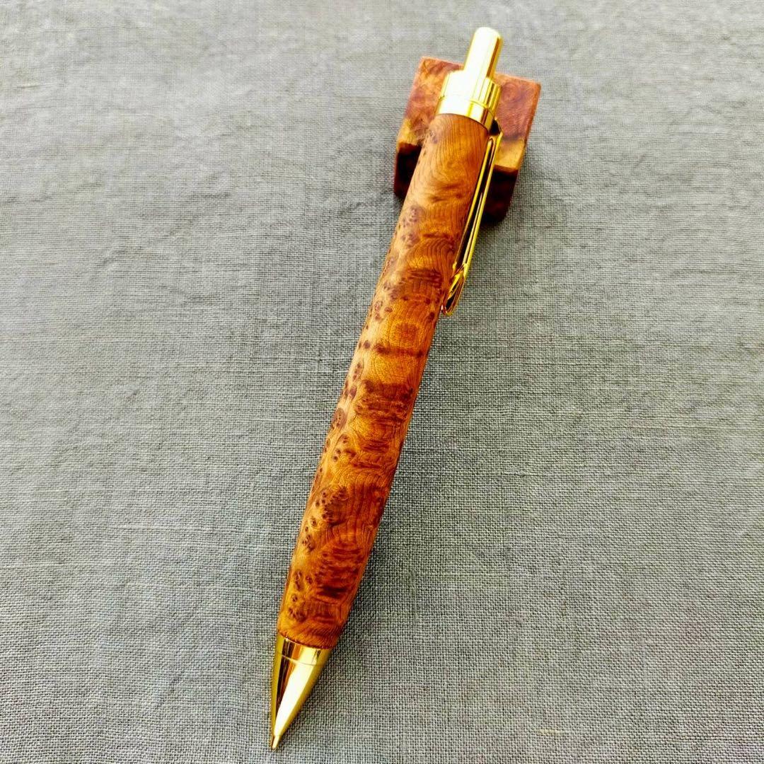 極上　台湾紅檜瘤　ハンドメイド　木軸シャープペン　0.5mm　ゴールド　超希少