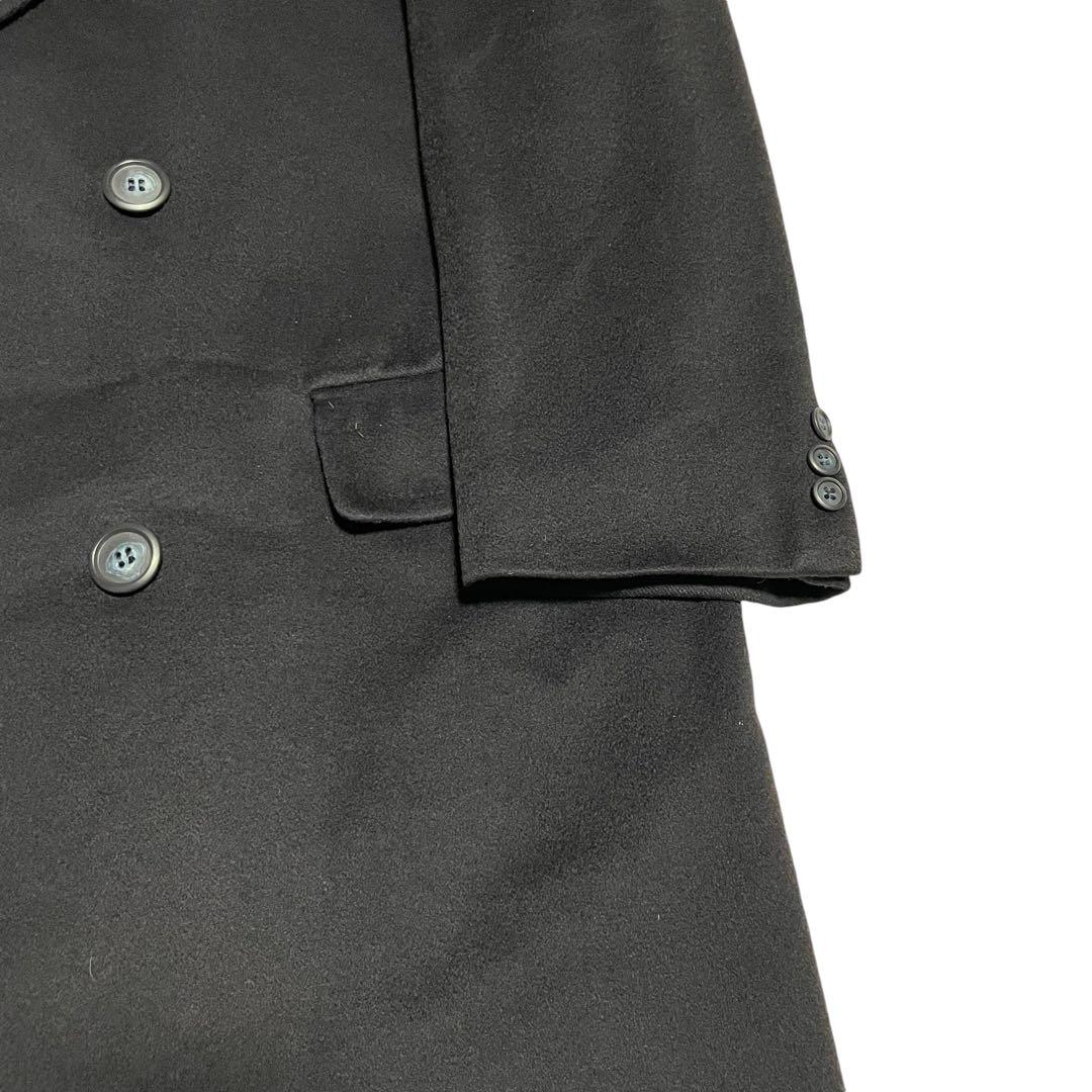 カシミヤ100%【vintage】日本製 マキシ丈ダブルチェスターコート 濃紺L