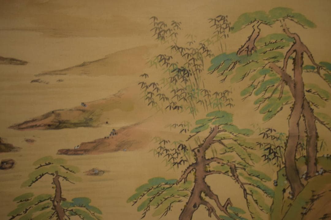 真作/琴石/山水人物図/高士人物図/松林人物図/布袋屋掛軸