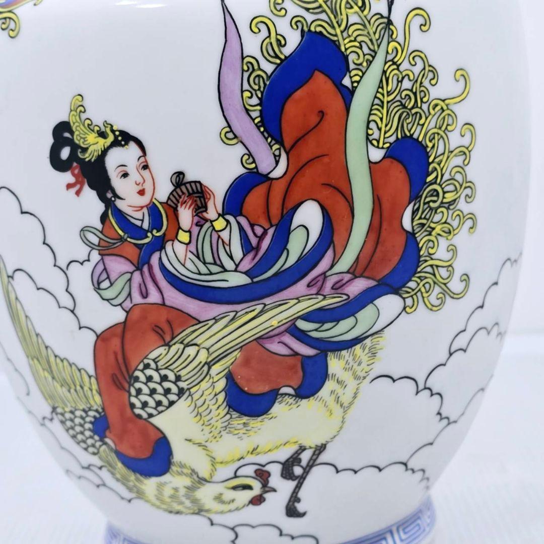 中国美術 鳳蕭圖 花瓶 仙女 磁器製花瓶 乾隆年製 職人手描き 西王母