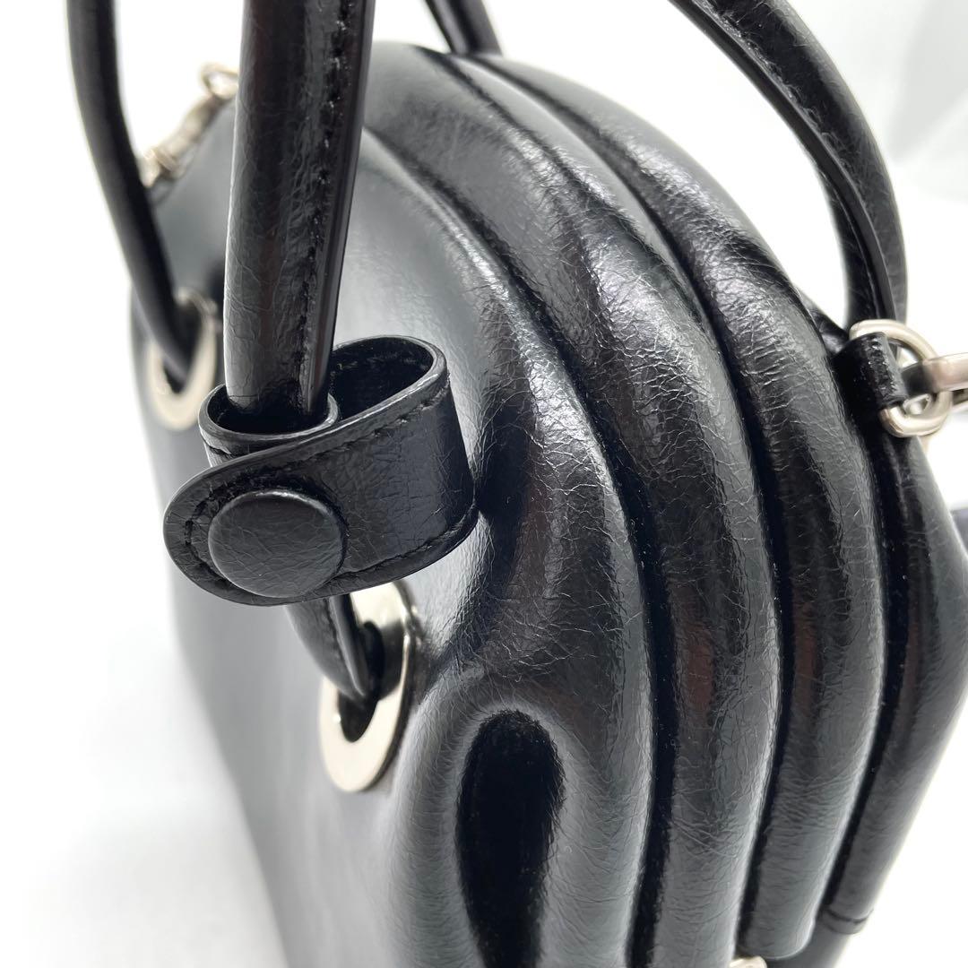 【極美品】OSOI　サークルバッグ　2way ロゴ　シルバー金具　レザー　黒