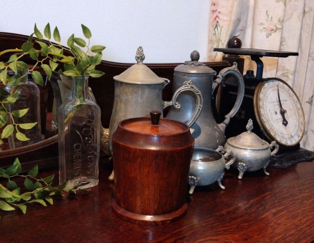 稀少 レア 英国 イギリスアンティーク ティーキャニスター ウォールナット