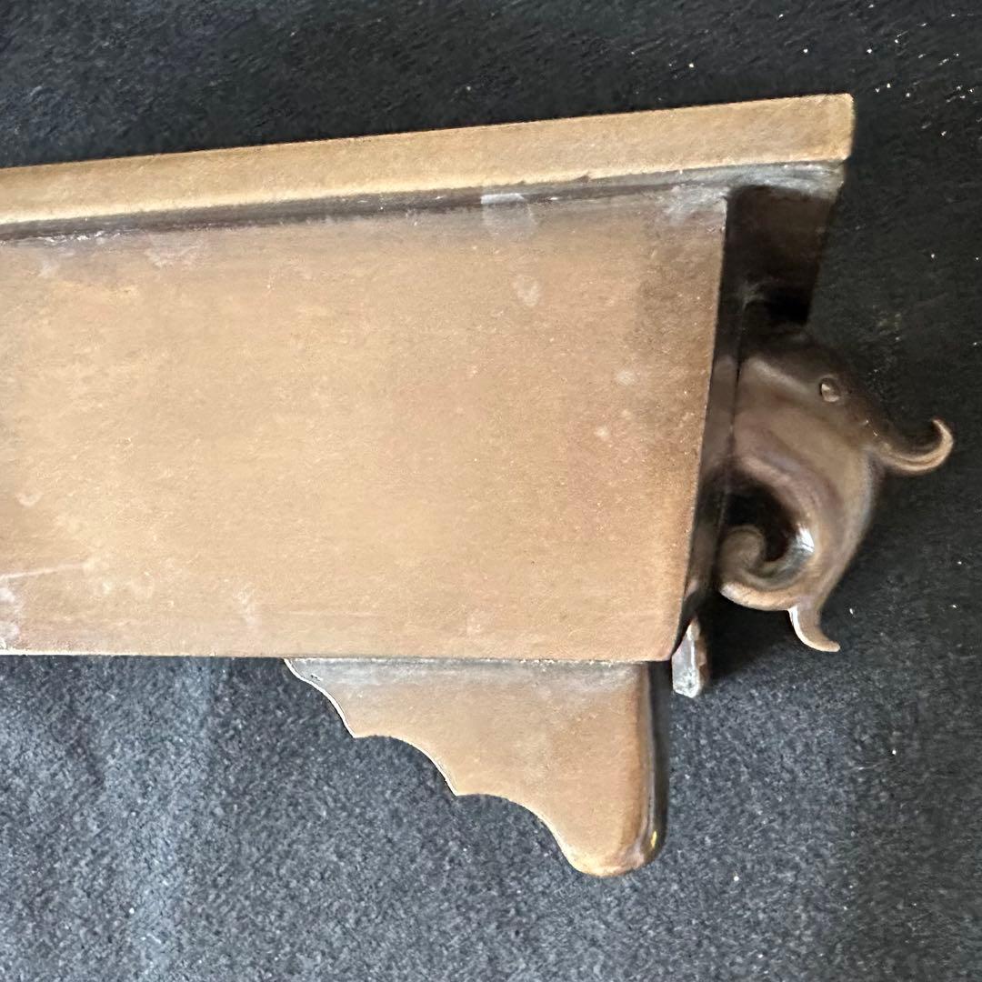 唐銅　広口　長方砂鉢　水盤　高10cm 重さ約4kg　古銅 双耳 華道具 共箱