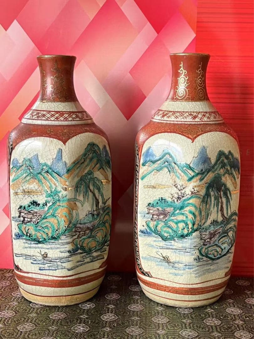 希少図珍品　江戸後期　九谷庄三　色絵徳利