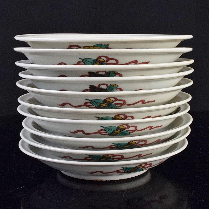 九谷焼 初代徳田八十吉造 古九谷写 絵変中皿 五客二組 共箱 F R9208B