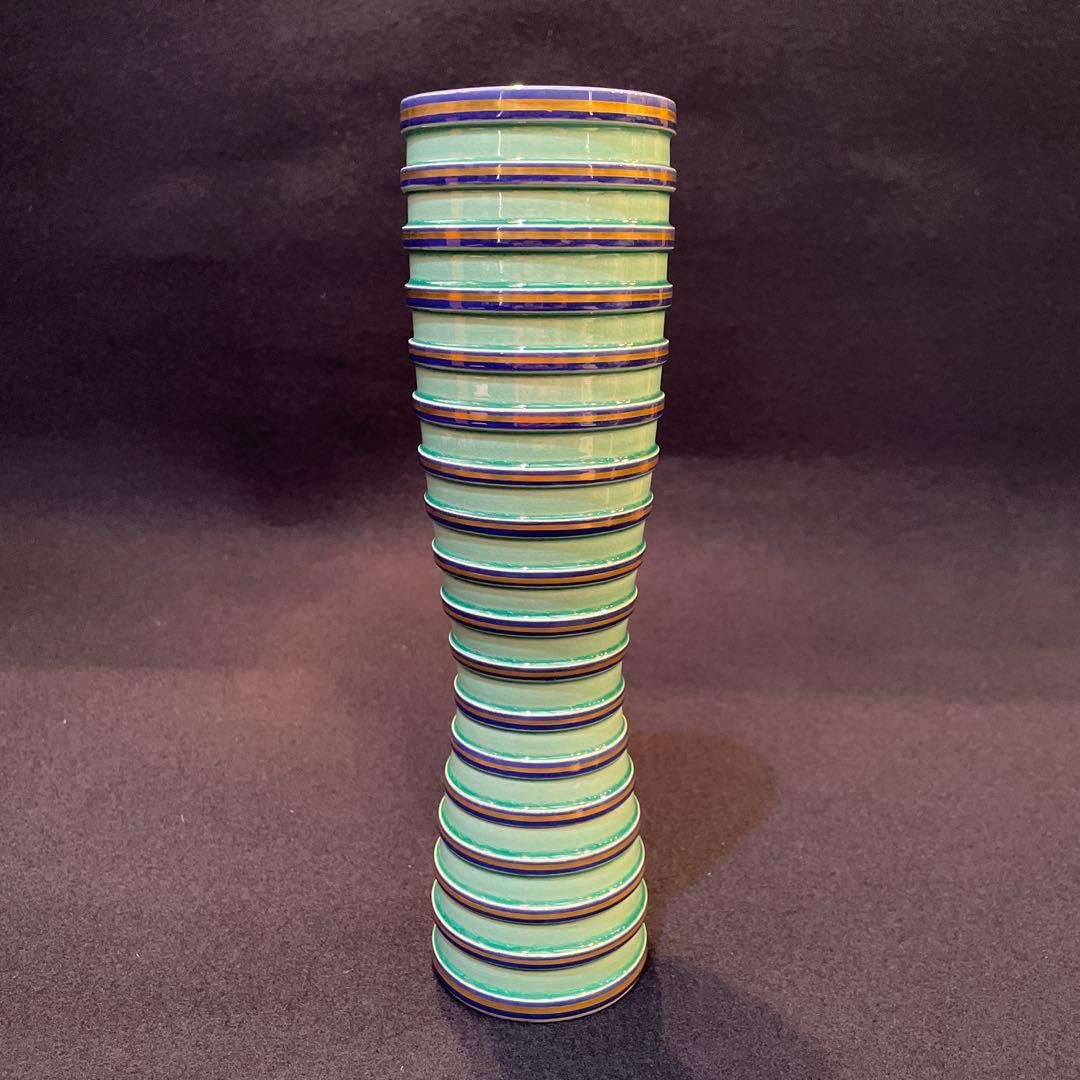 中村 翠嵐】(造)『砧花入 』『淡青交趾独楽筋』共箱※美品