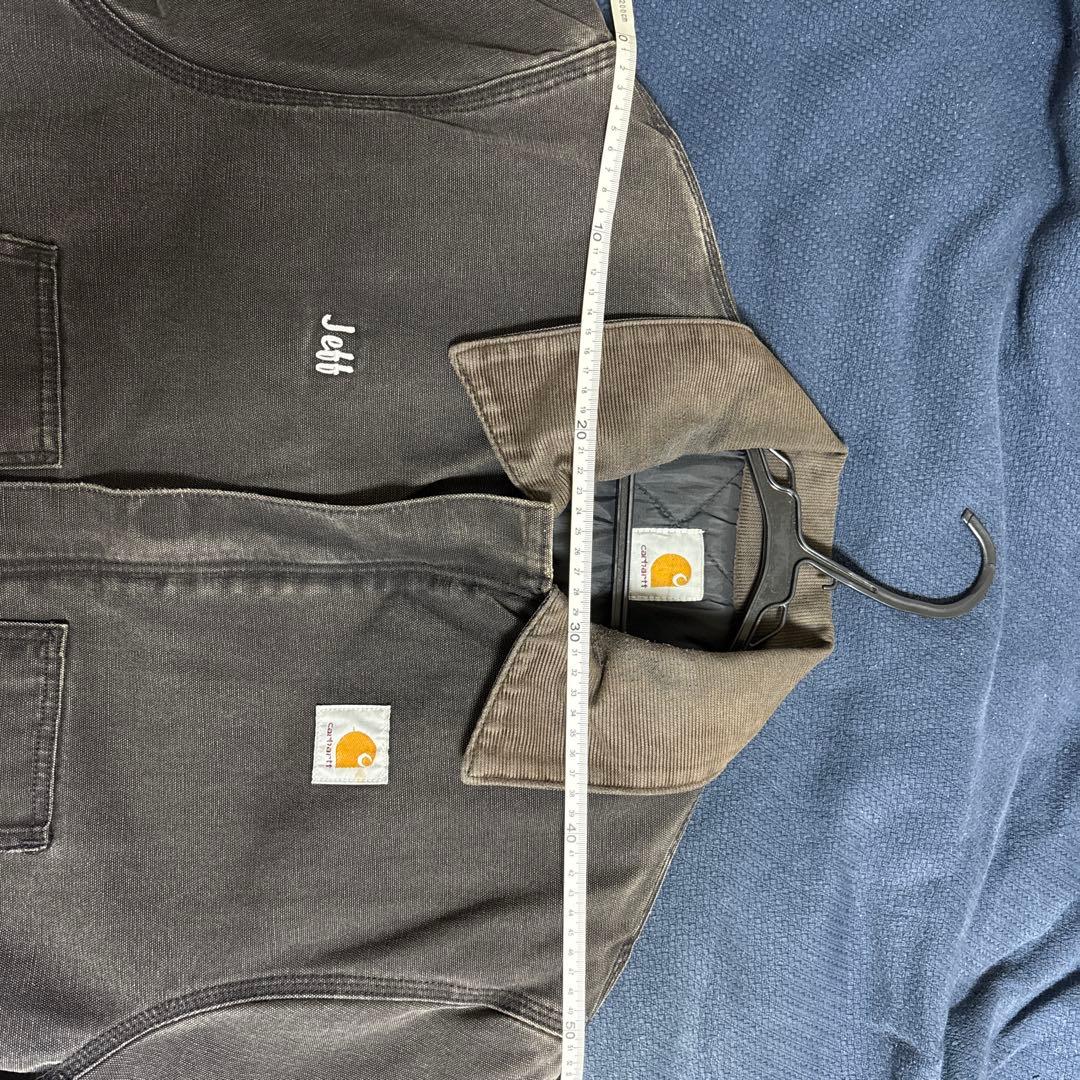 年末セールCarhartt ダークグレー デトロイトジャケット Jeff刺繍付き