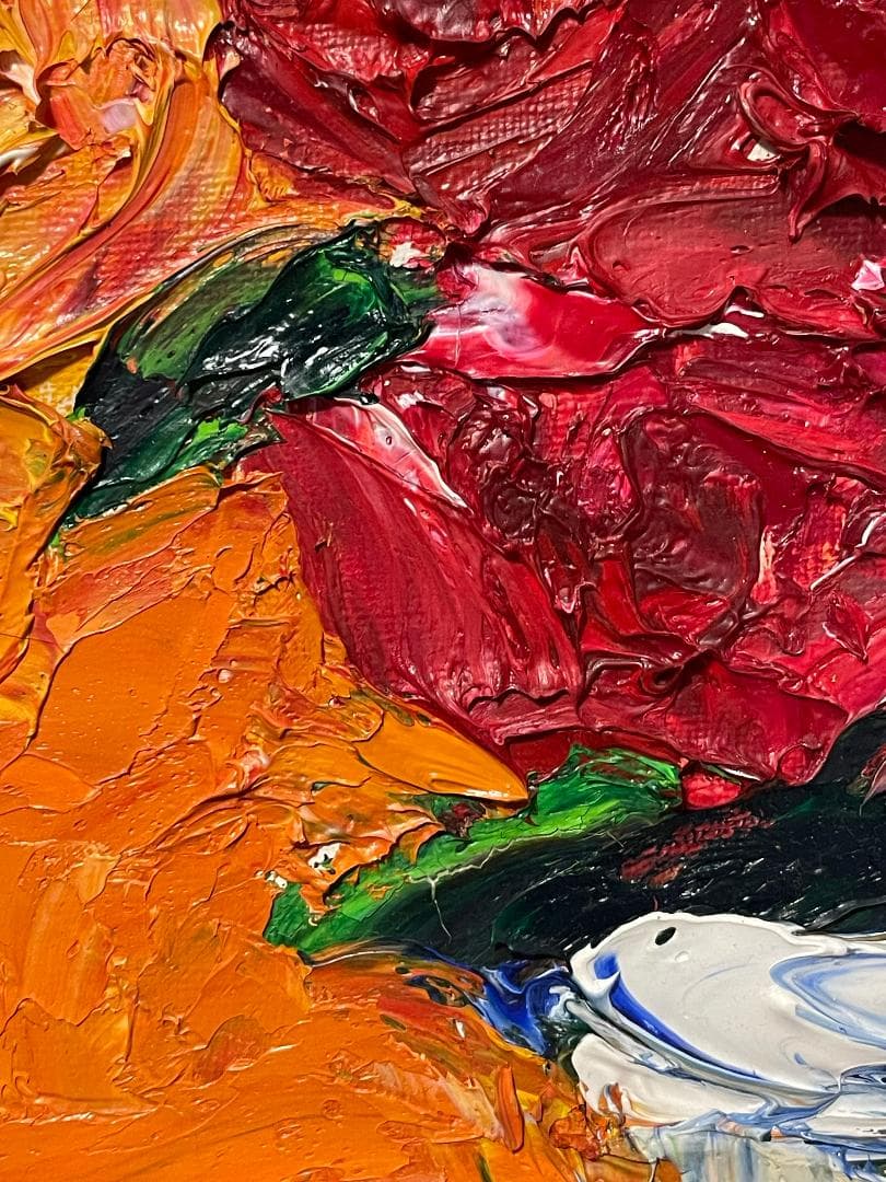 「真作」縄稚輝雄「薔薇」静物画　油彩画　額装　サイン有り　F4号