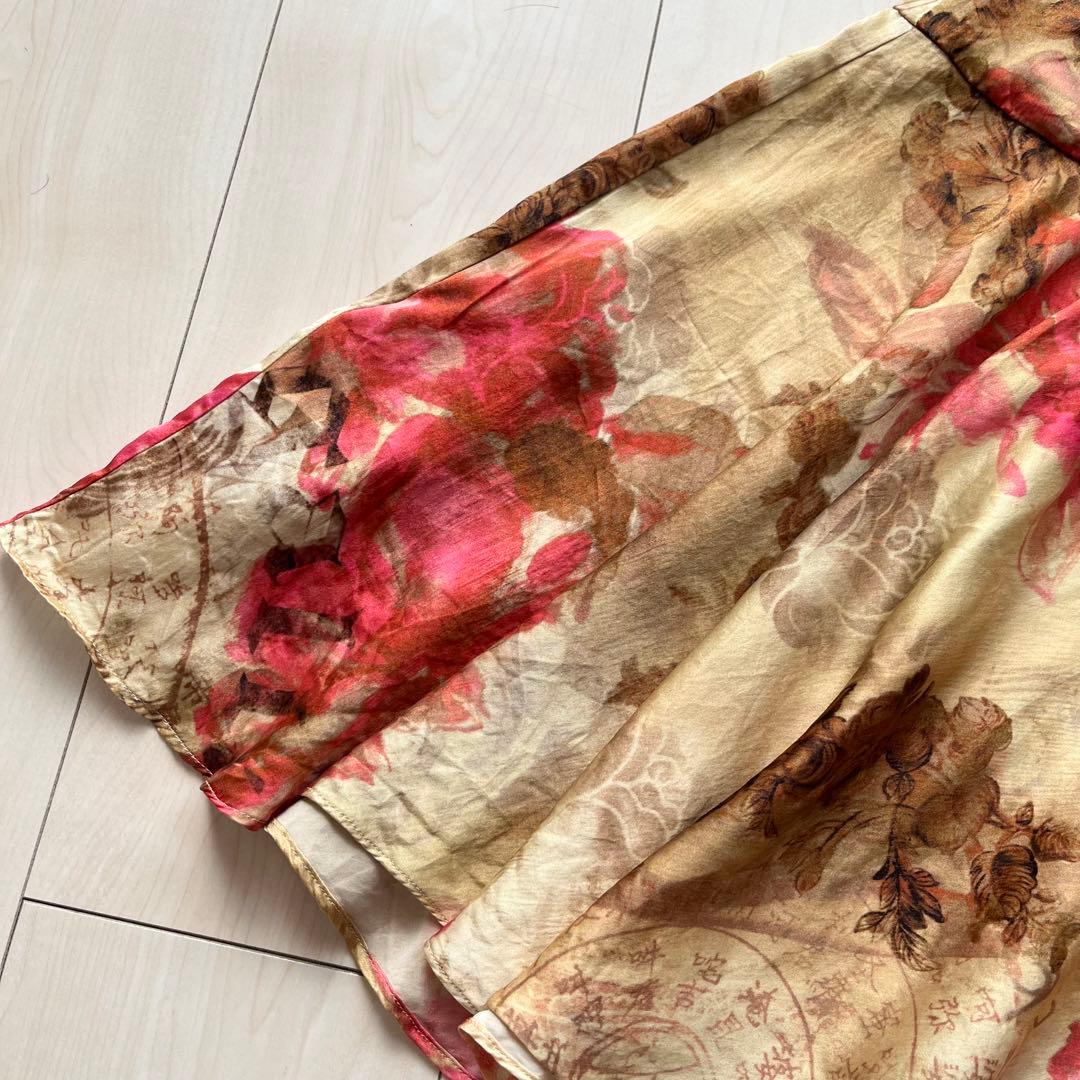 galliano ガリアーノ シルクスカート 花柄 漢字 総柄