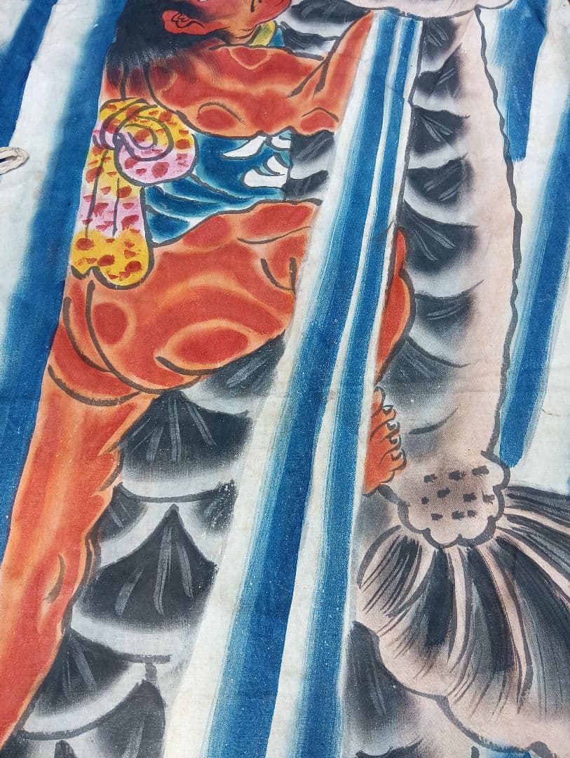 寅*ん様 のぼり旗 金太郎 古布 リメイク 綿 手描き 着物 パッチワーク