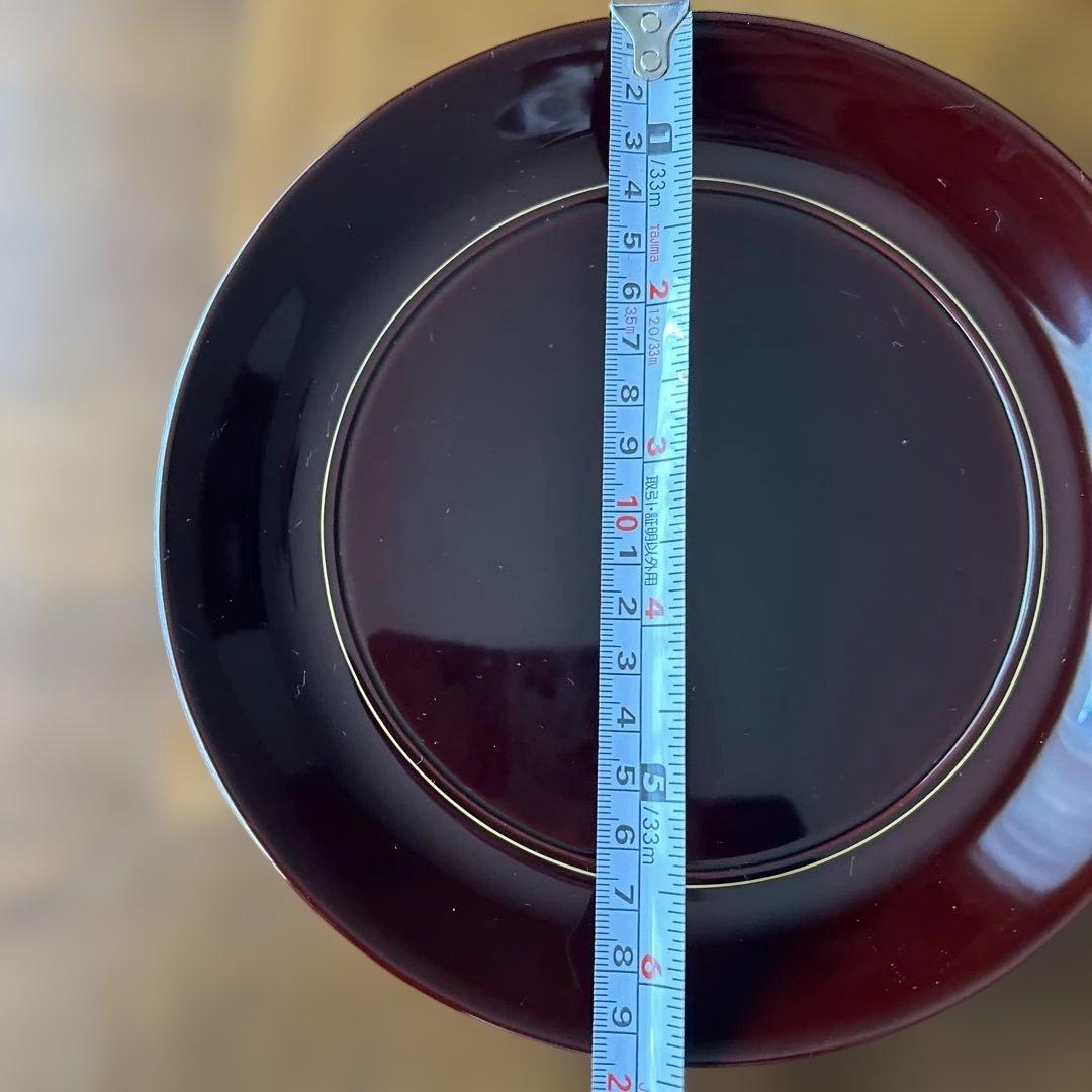 輪島塗り漆器　深い赤色の円形皿 5枚セット　直径19.5cm 美品